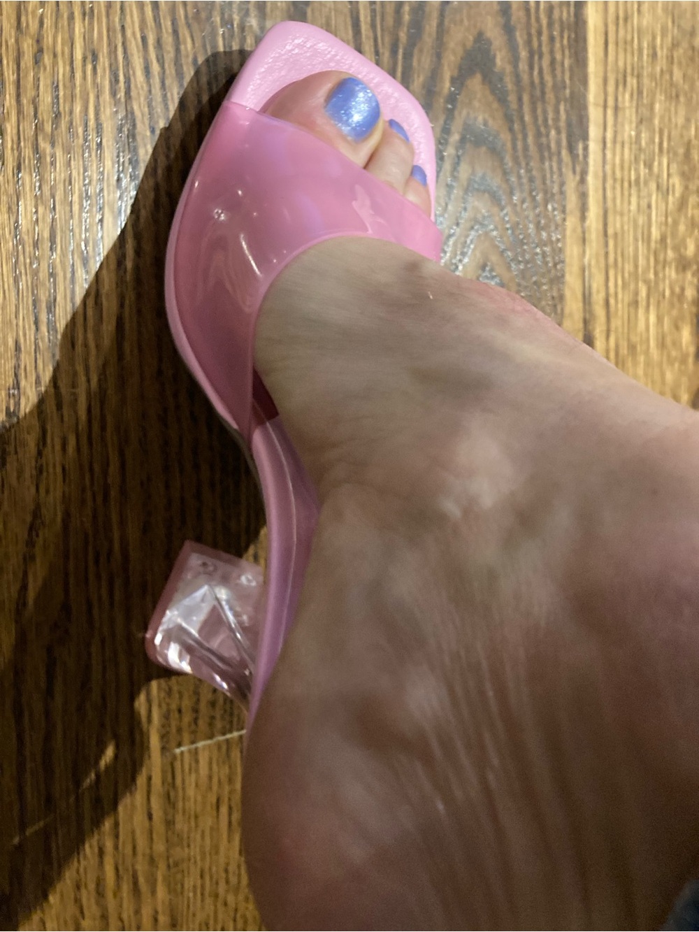 Pink Clear Block Heel Slide Sandals - Women
